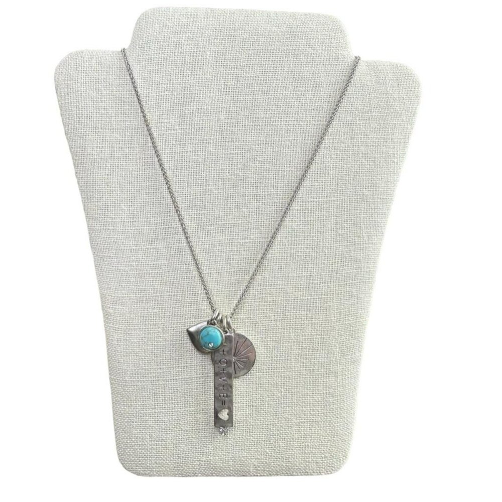 Brighton Silver Plated Charm‎ Love Bar Turquoise Heart Tokem Charm Long Necklace